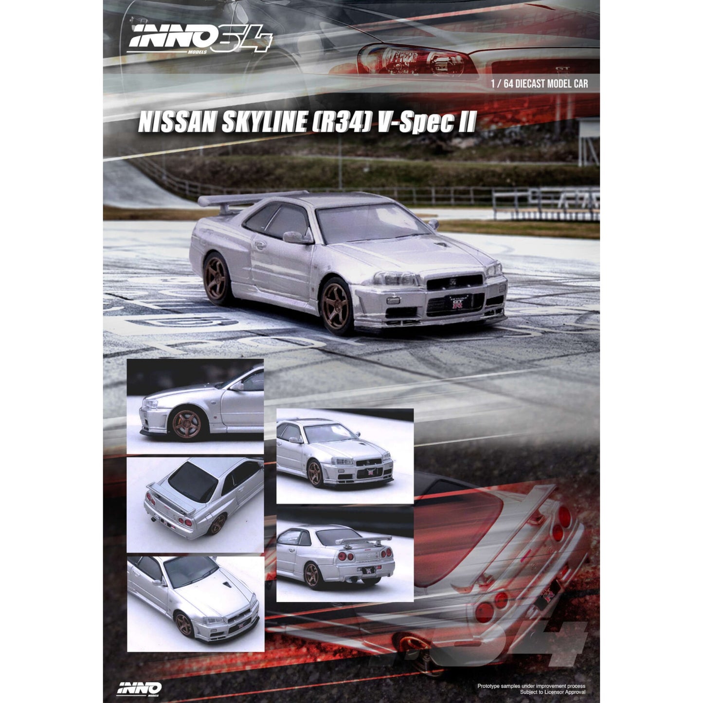INNO64 - Nissan Skyline GT-R (R34) V-Spec II, silver - 1:64 - IN64-R34VS-SIL