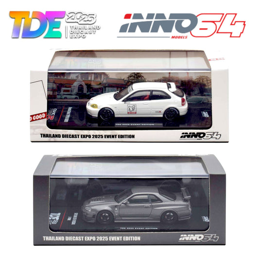 INNO64 - Pre-Order - THAILAND DIECAST EXPO EDITION 2025 (TDE25) - Set - HONDA CIVIC TYPE-R (EK9) WHITE & SKYLINE GT-R (R34) Z-TUNE
