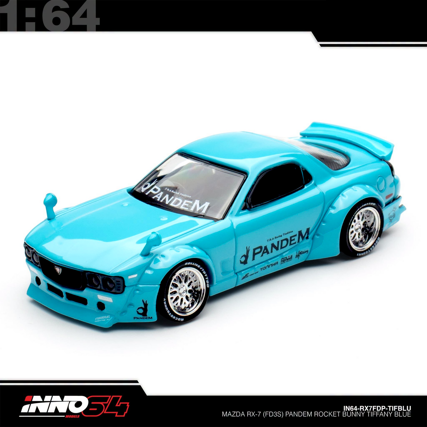 INNO64 - Pre-Order - Mazda RX7 (FD3S) Rocket Bunny / Pandem Widebody Boss Kit - IN64-RX7FDP-TIFBLU