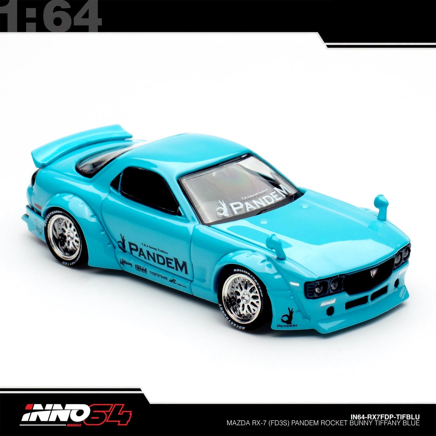 INNO64 - Pre-Order - Mazda RX7 (FD3S) Rocket Bunny / Pandem Widebody Boss Kit - IN64-RX7FDP-TIFBLU