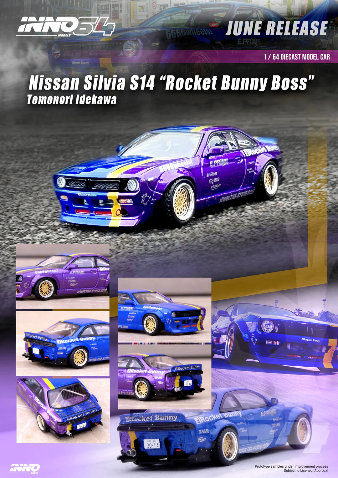 INNO64 - Nissan Silvia S14 *Rocket Bunny Boss* Tomonori Idekawa, blue/purple - 1:64 - IN64-S14B-TOMOSAN