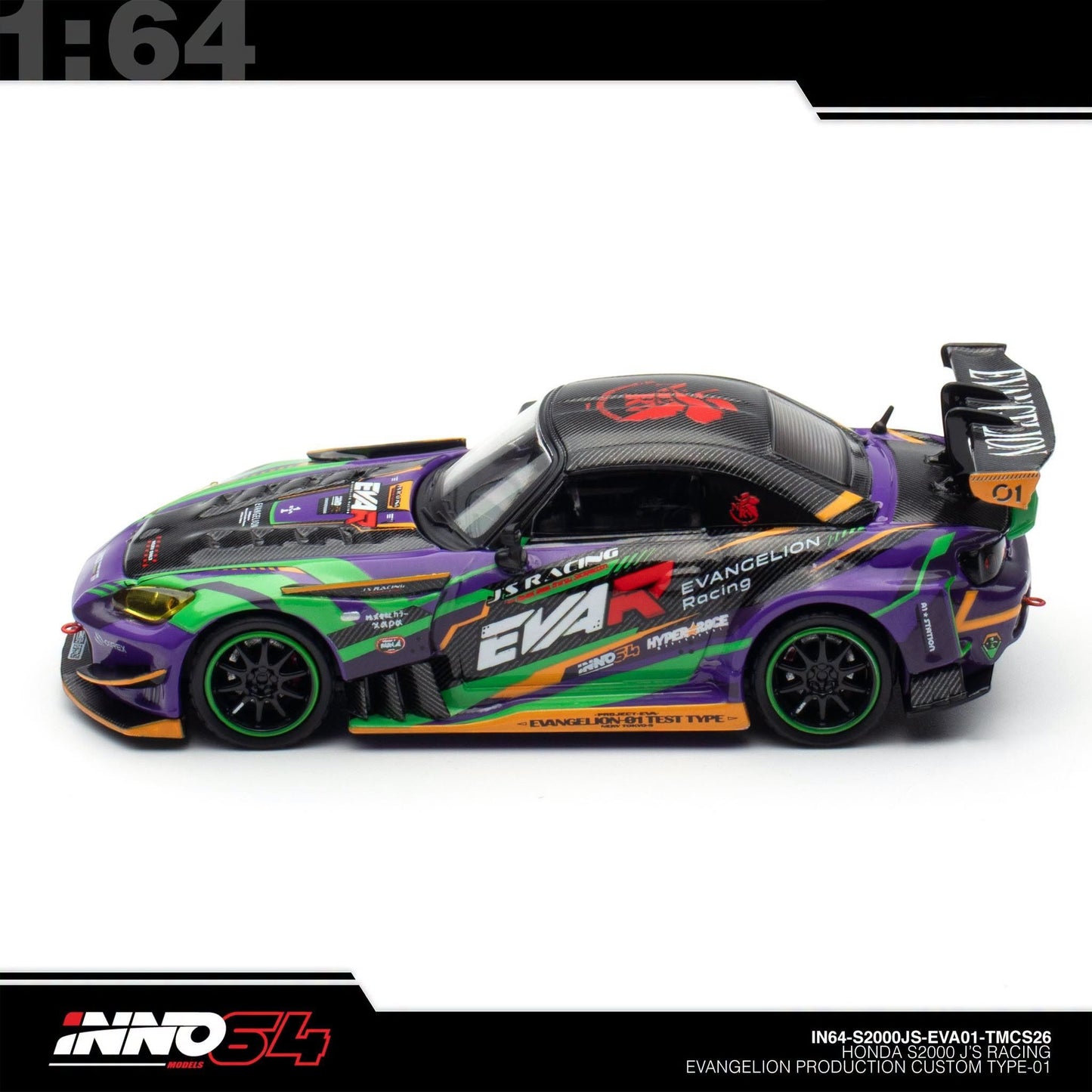 INNO64 - Pre-Order - Honda S2000 J'S Racing Evangelion Production Custom Type-01 - TMCS2026 Event Edition - IN64-S2000JS-EVA01-TMCS26