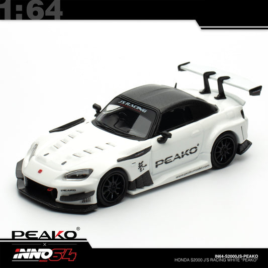 INNO64 - Pre-Order - Honda S2000 J'S Racing, White "PEAKO" - IN64-S2000JS-PEAKO
