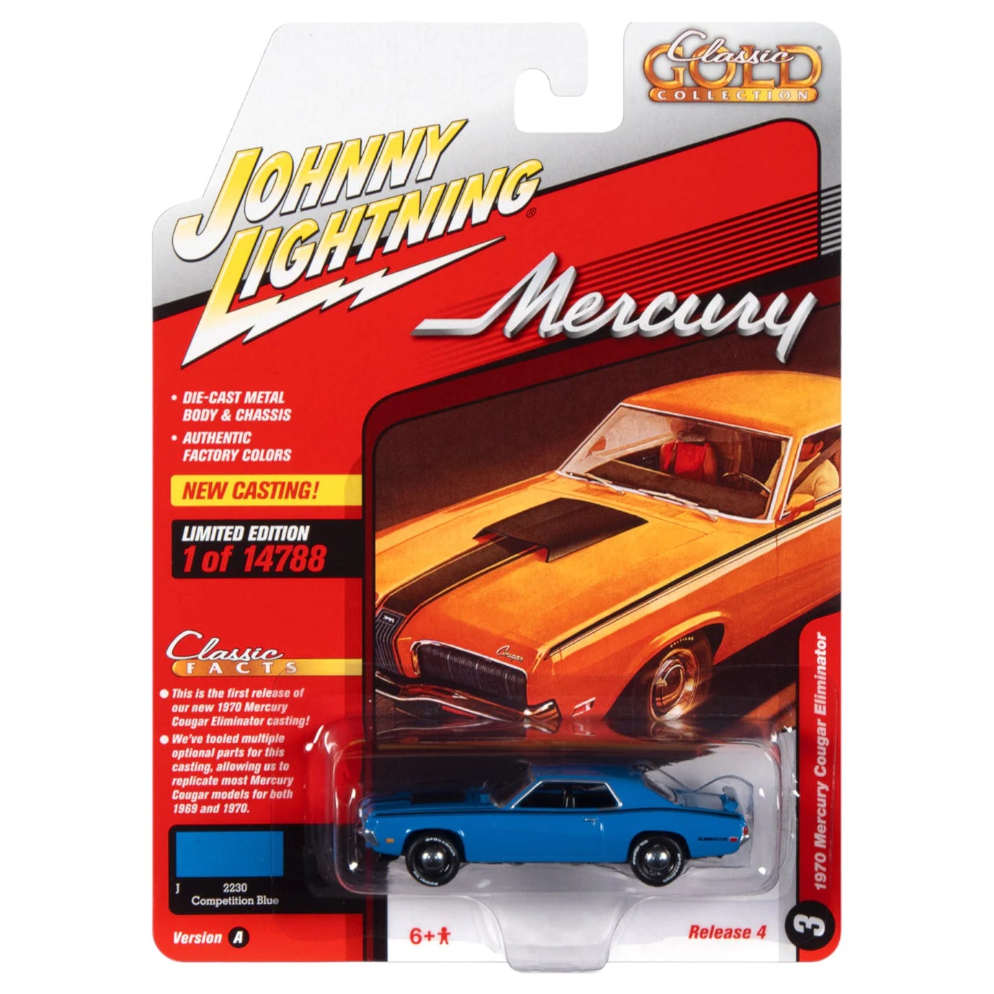 Johnny Lightning - Classic Gold - 1970 Mercury Cougar Eliminator, Grabber Blue - 1:64