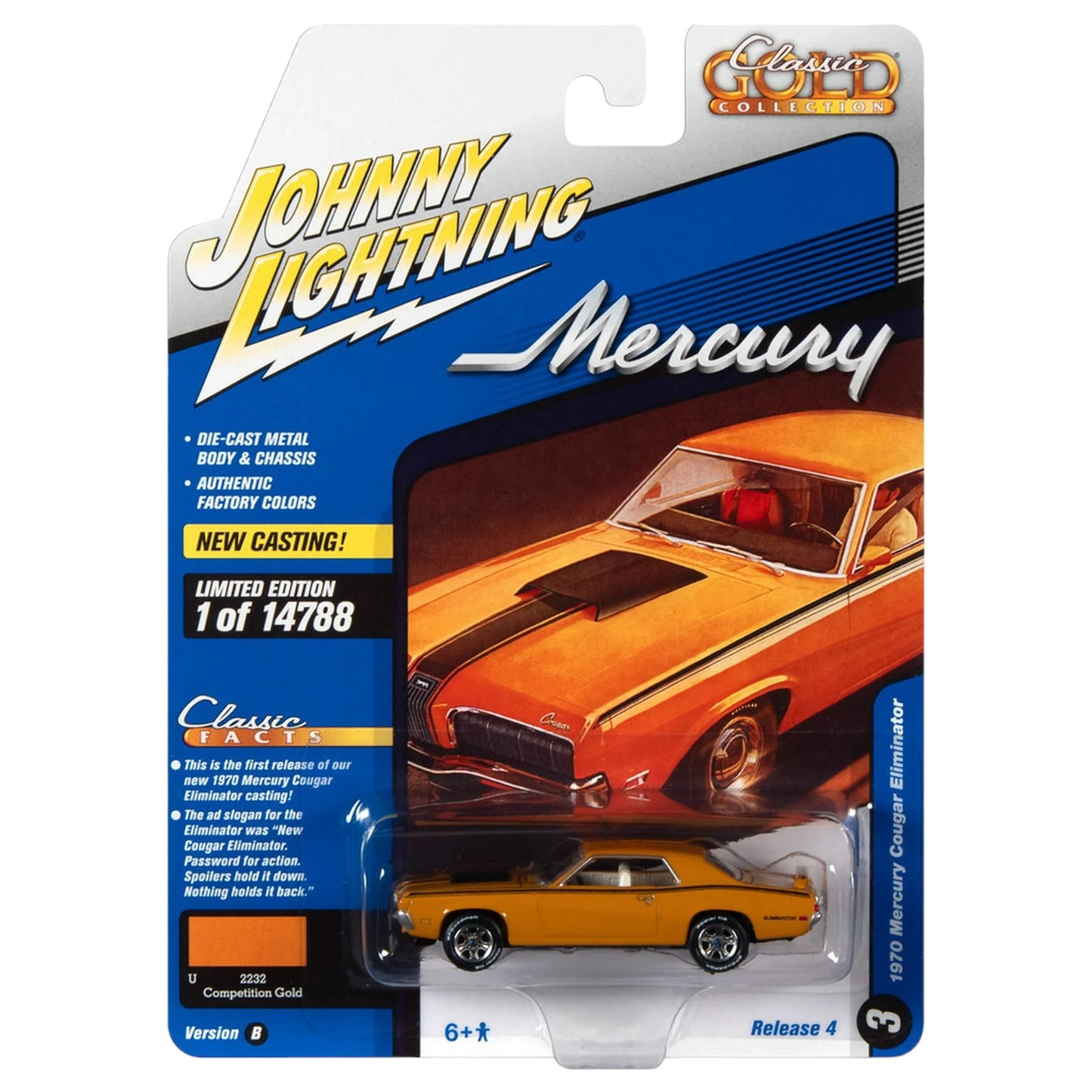 Johnny Lightning - Classic Gold  1970 Mercury Cougar Eliminator Competition Gold - 1:64