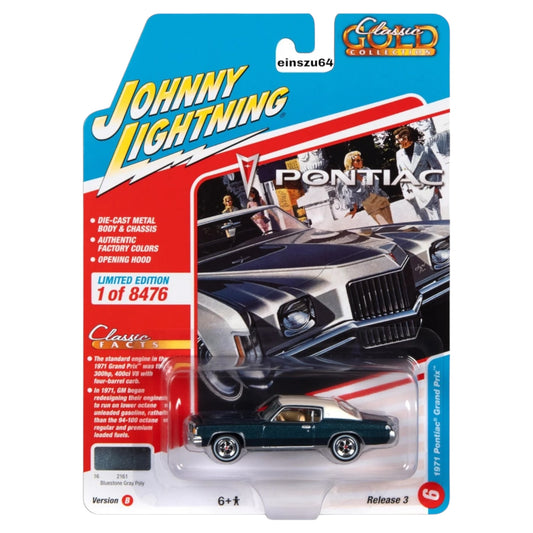 Johnny Lightning - 1971 Pontiac Grand Prix, Bluestone Gray Metallic - 1:64 - JLSP283B