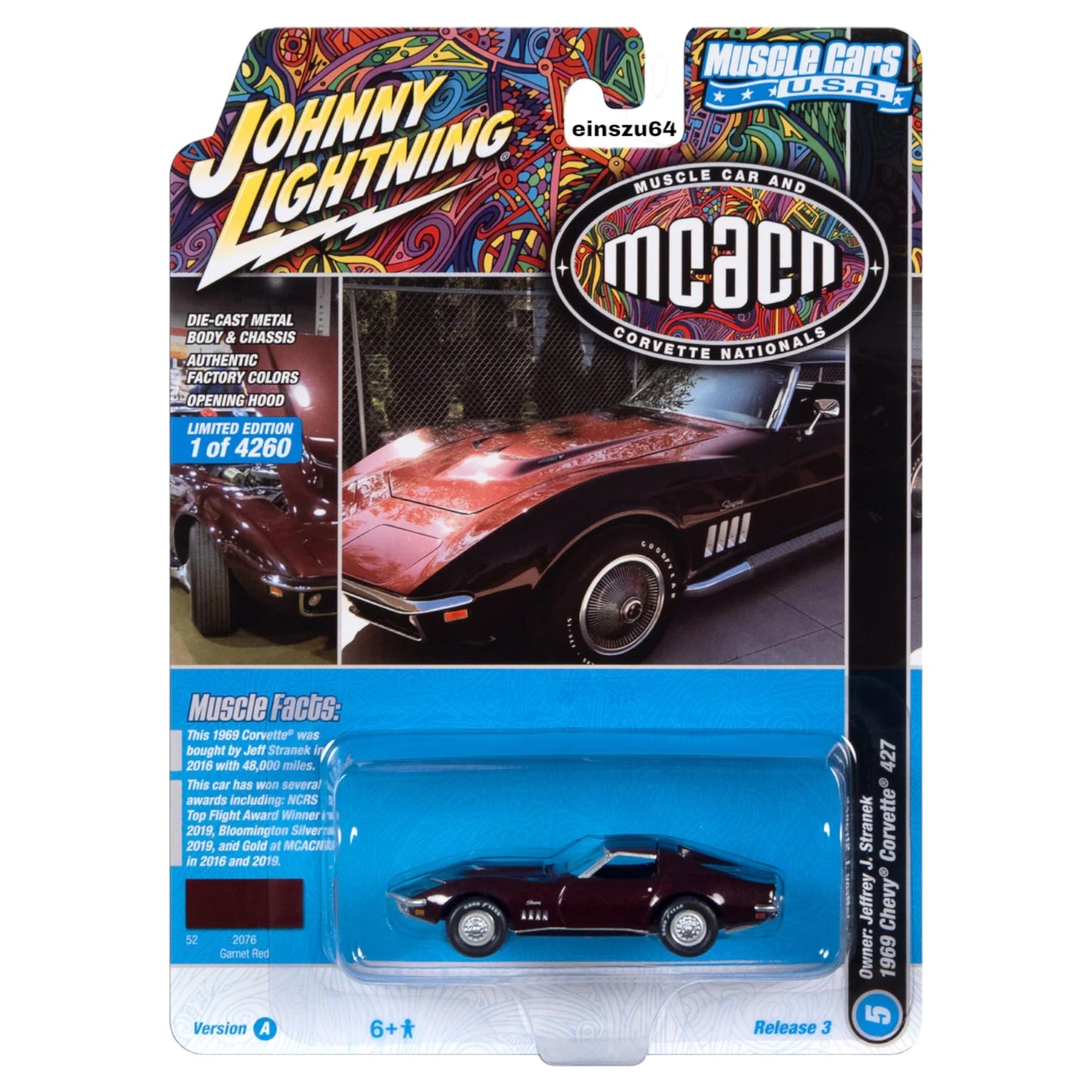 Johnny Lightning - 1969 Chevrolet Corvette 427 *MCACN*, garnet red - JLSP291A