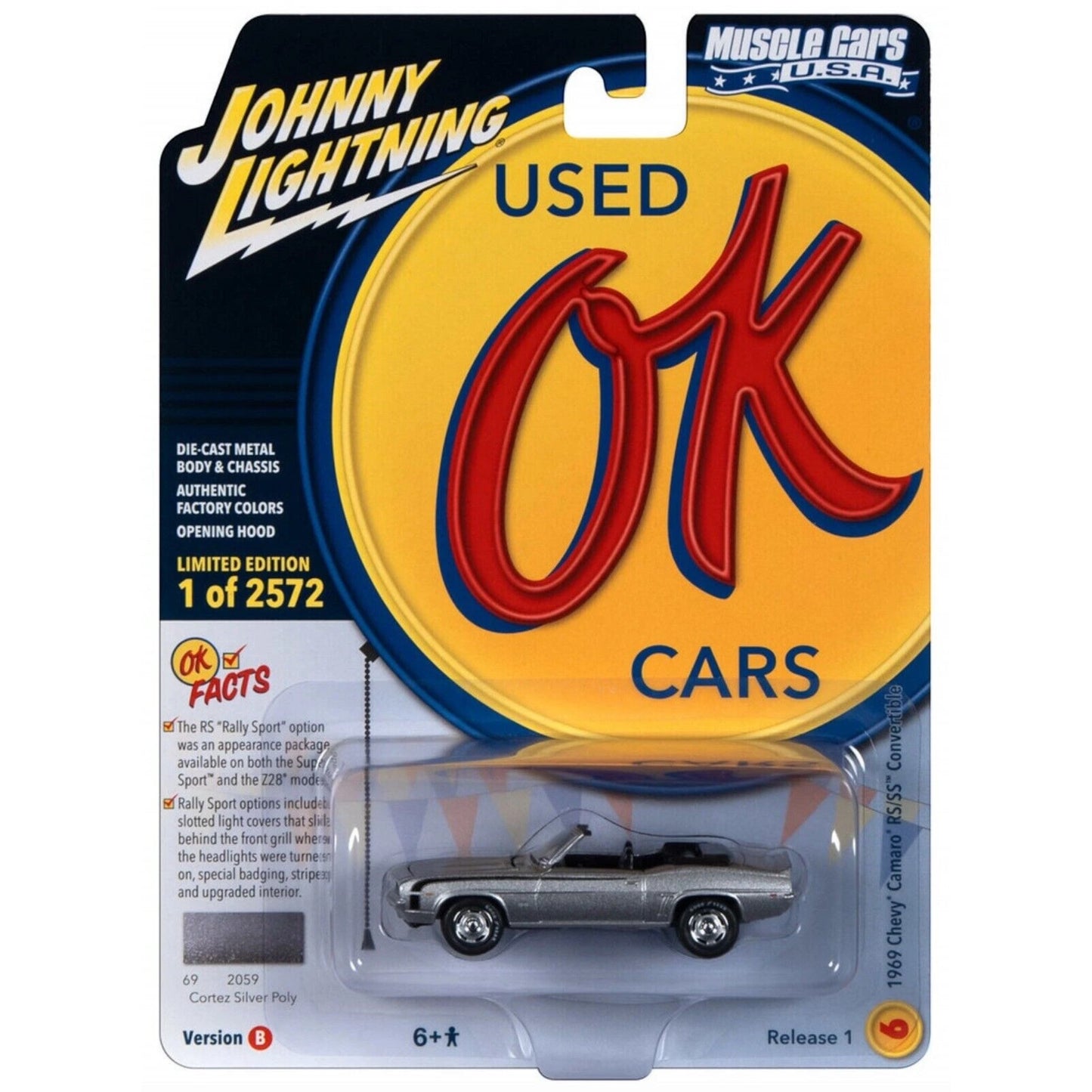 Johnny Lightning - 1969 Chevrolet Camaro RS/SS Convertible, Cortez Silver Poly - JLSP335B