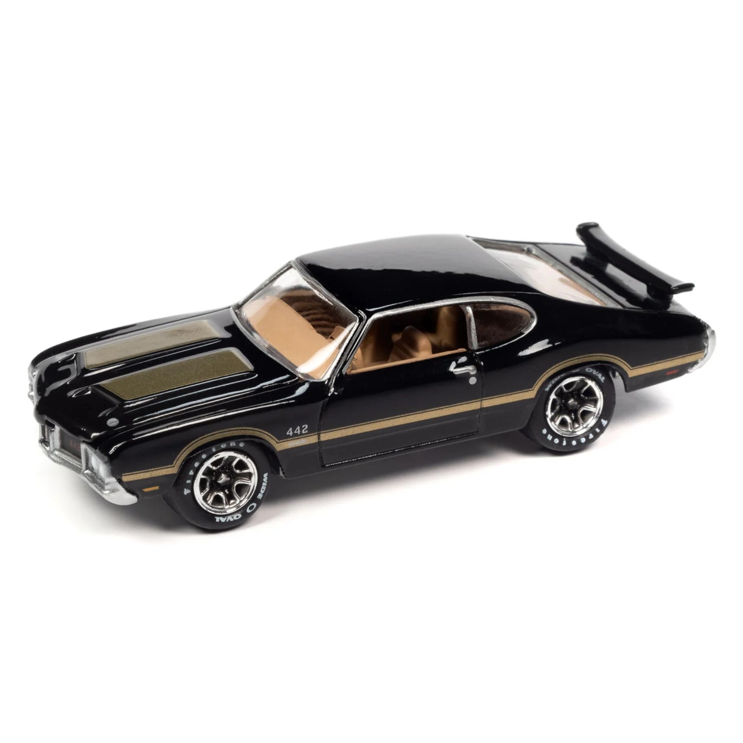 Johnny Lightning -  1972 Oldsmobile 442 W30, black with gold hood & side stripes - JLSP339B