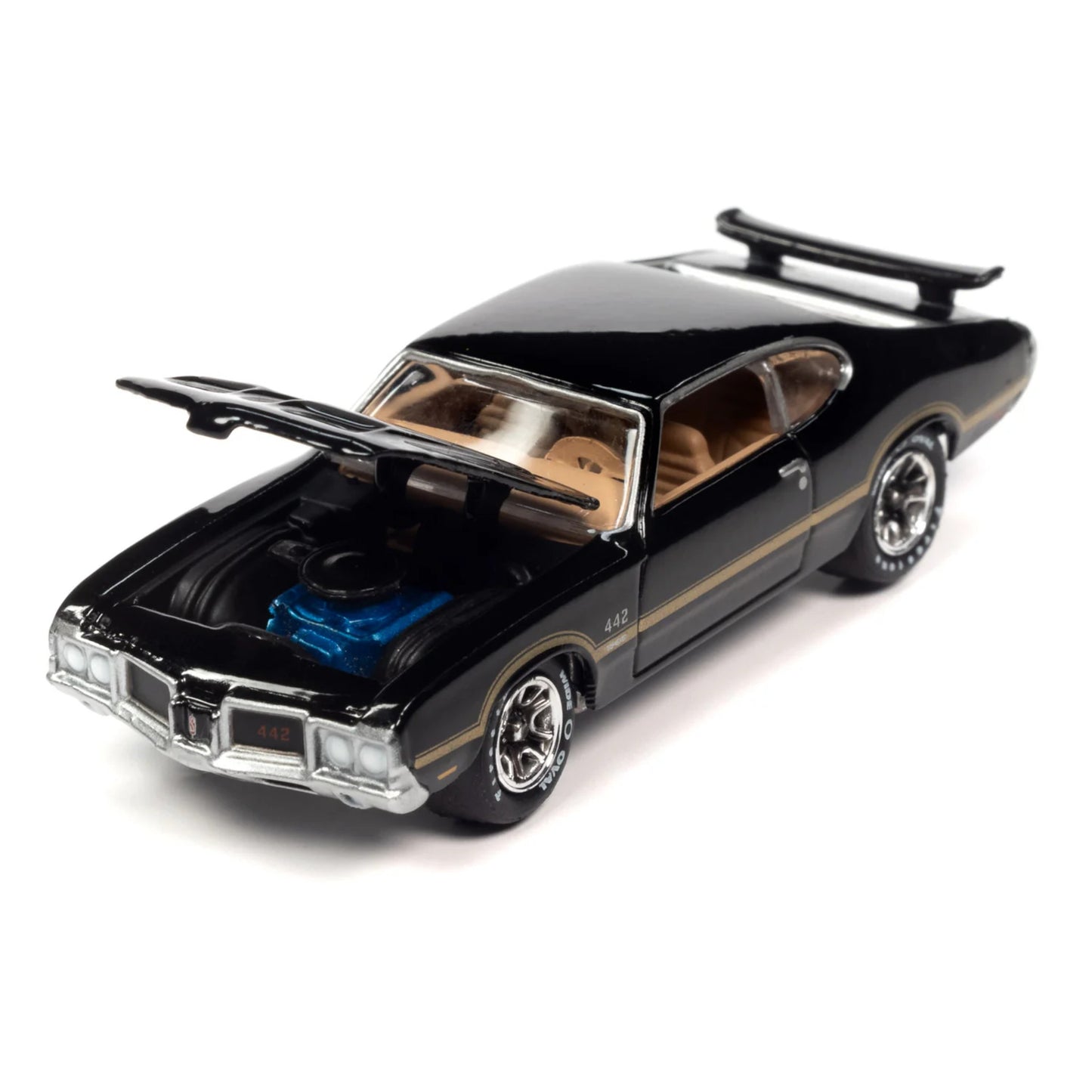Johnny Lightning -  1972 Oldsmobile 442 W30, black with gold hood & side stripes - JLSP339B