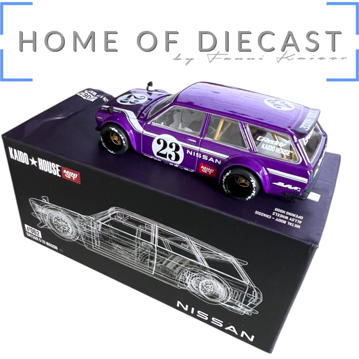 Mini GT Kaido House - Datsun KAIDO 510 Wagon CARBON FIBER V1, purple - KHMG062 - damaged Box -2