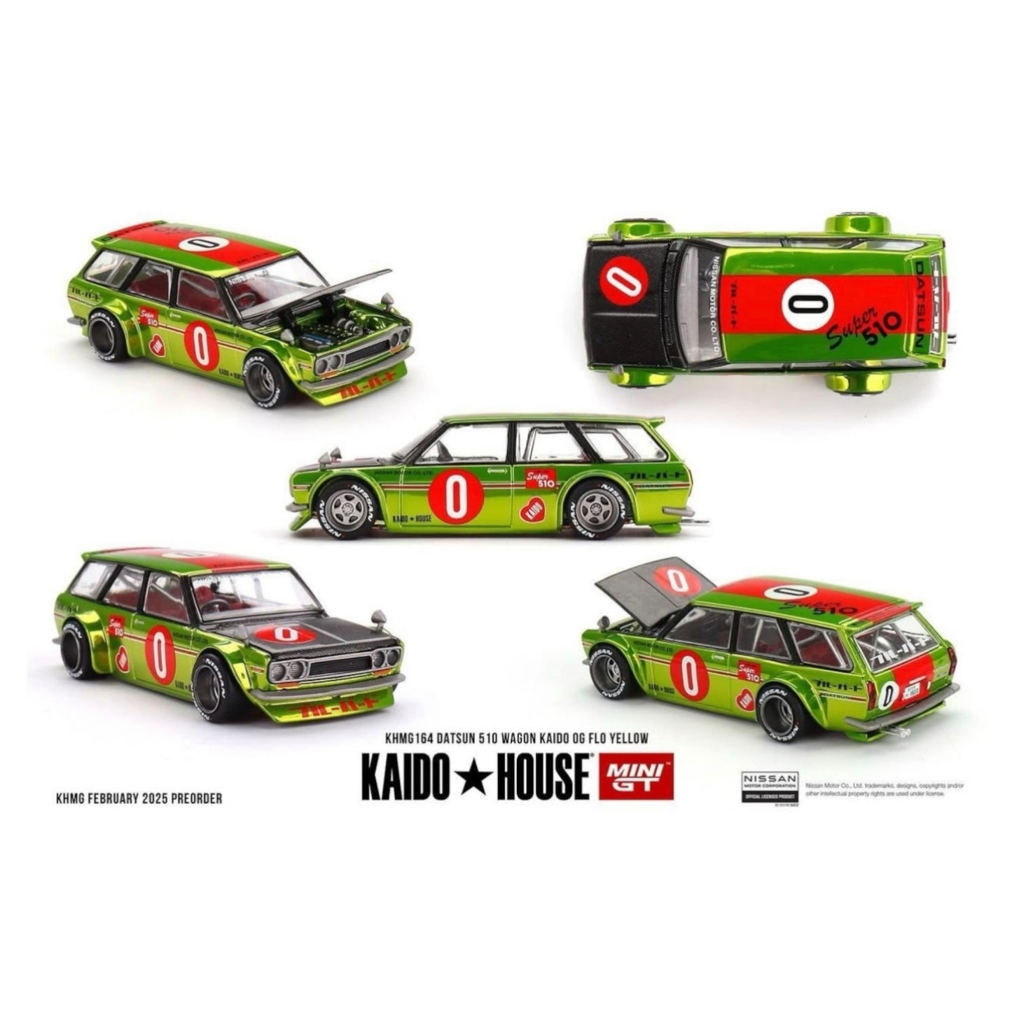Mini GT Kaido House - Pre-Order - Datsun 510 Wagon Kaido OG Flow Yellow - KHMG164