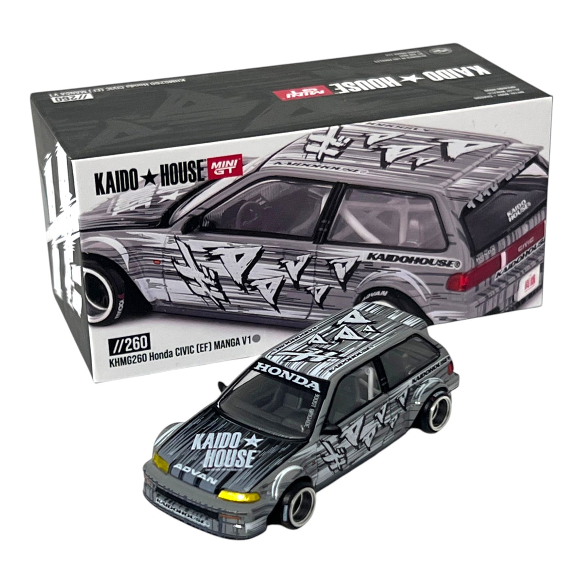 Mini GT Kaido House - Honda Civic (EF) Kaido Manga V1  - KHMG260 - geöffnete OVP
