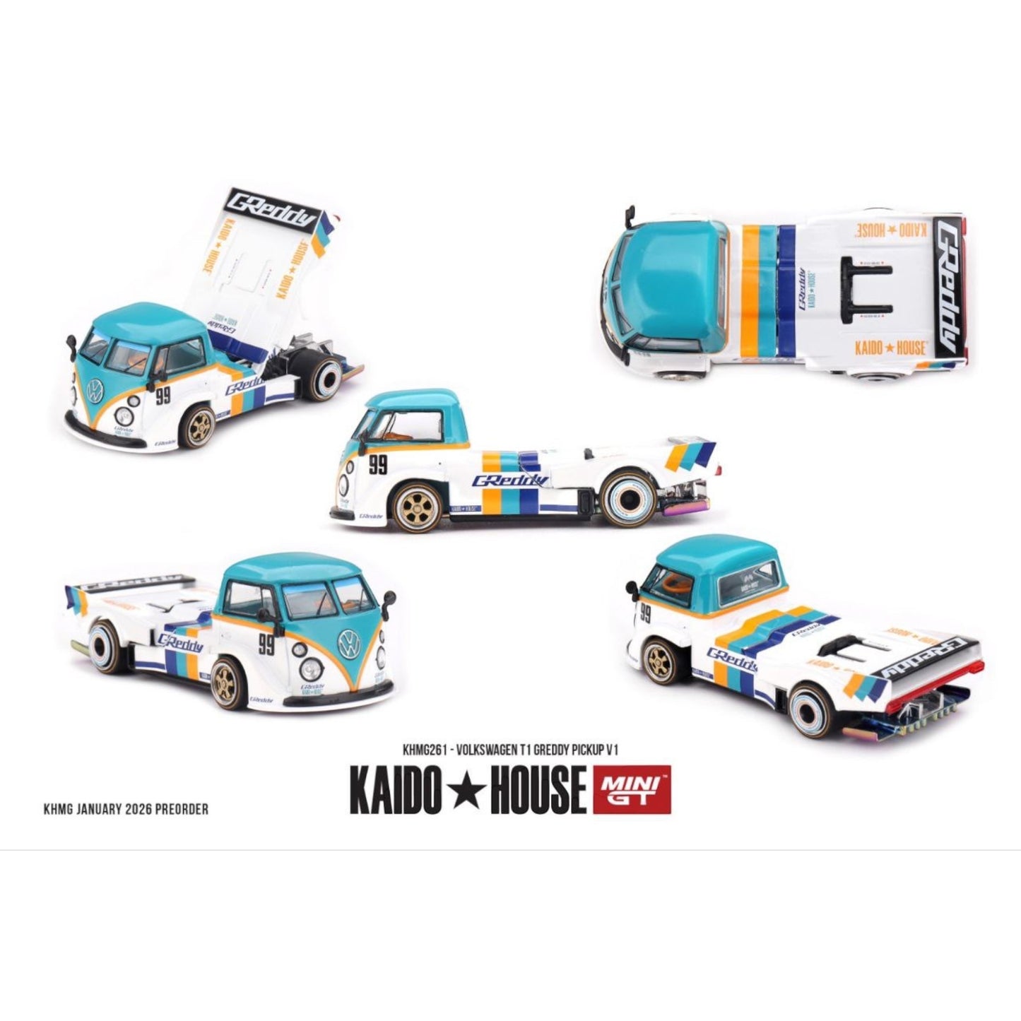 Mini GT Kaido House - Pre-Order - Volkswagen T1 GReddy Pickup V1 - KHMG261