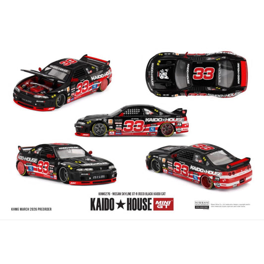Mini GT Kaido House - Pre-Order - Nissan Skyline GT-R (R33) Black Kaido Cat - KHMG276