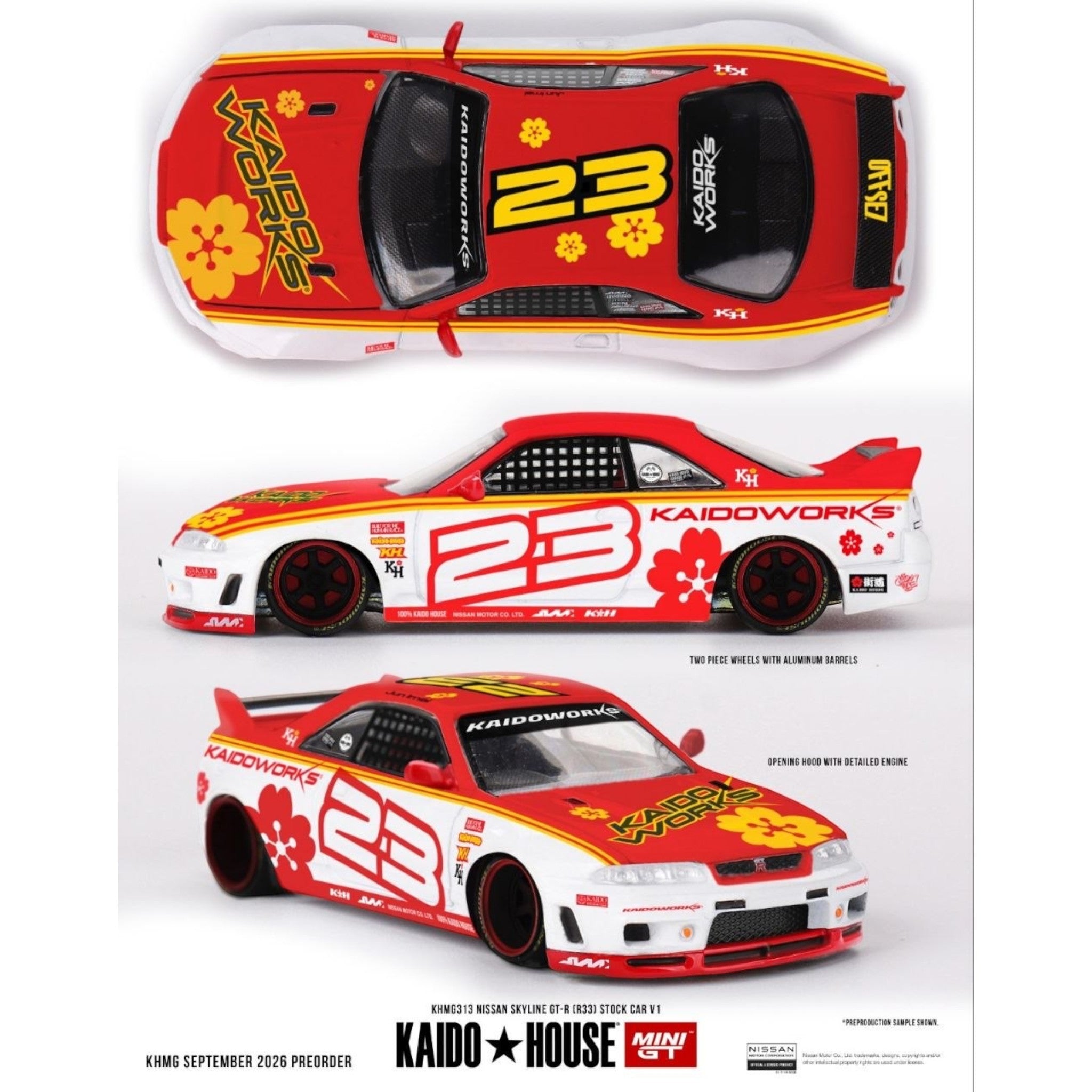 Mini GT Kaido House - Pre-Order - Nissan Skyline GT-R (R33) Kaido Stock Car V1 - KHMG313