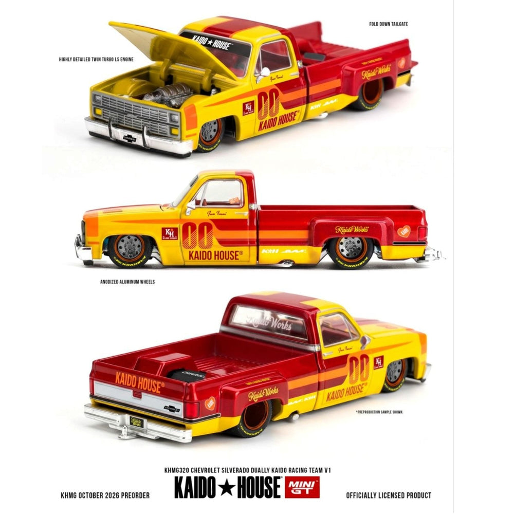 Mini GT Kaido House - Pre-Order - Chevrolet Silverado Dually Kaido Racing Team V1 - KHMG320