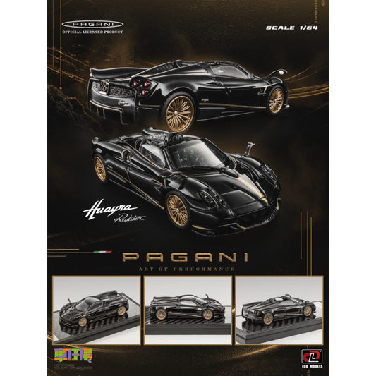 LCD Model - Pre-Order - Pagani Huayra Roadster BC, Black/Gold - Hong Kong ToyCar Salon 2026 - LCD64011-BG
