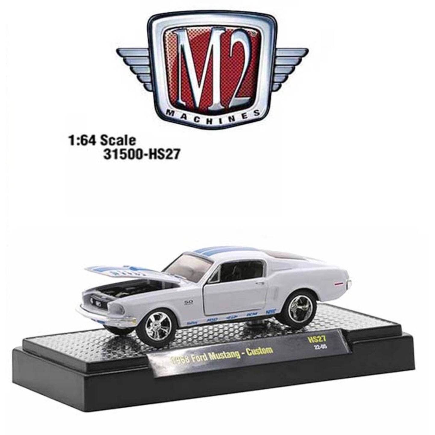 M2 Machines - 1968 Ford Mustang custom, pearl/ blue stripes - 31500-HS27