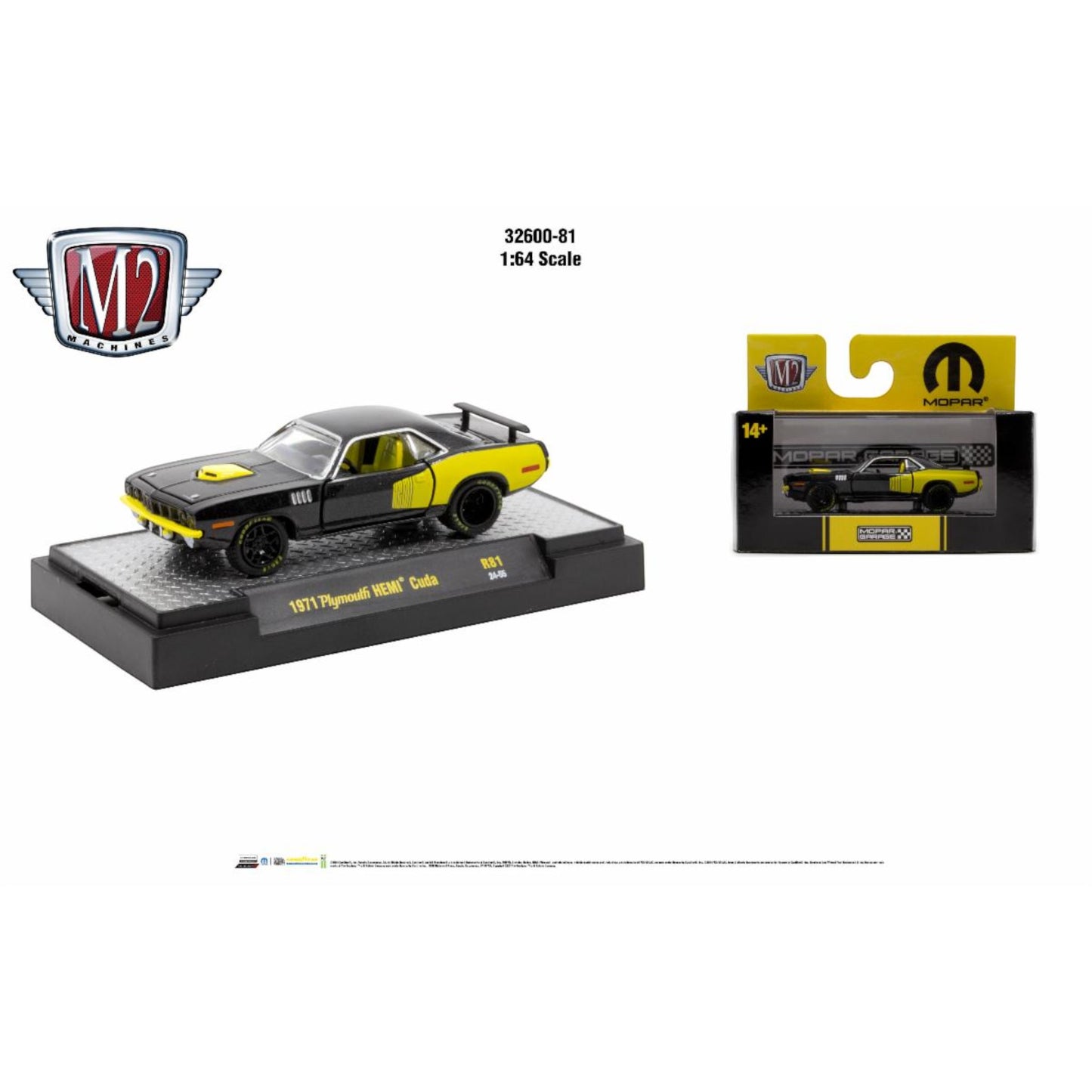 M2 Machines - 1971 Plymouth HEMI Cuda, black/yellow - Detroit Muscle 81