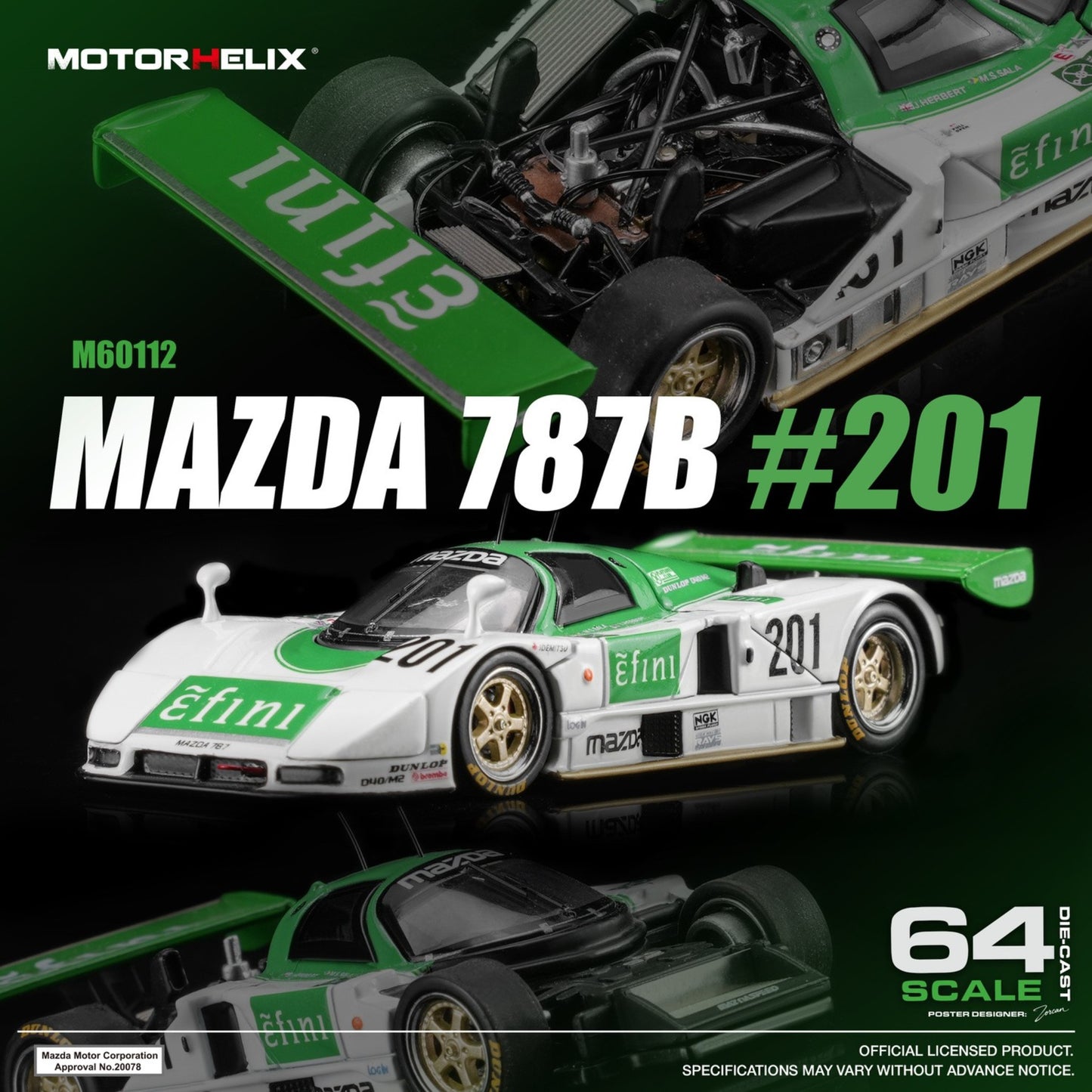 Motorhelix - Pre-Order - Mazda 787B Green/White #201 - M60112