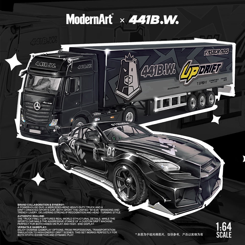 ModernArt & 441B.W - Pre-Order - Drift Bear Set Mercedes-Benz Actros Container Truck + GTR35