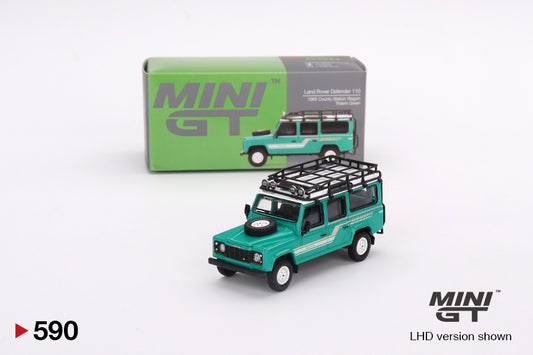Mini GT - Land Rover Defender 110 1985 County Station Wagon Trident Green - MGT00590 (LHD) - 1:64