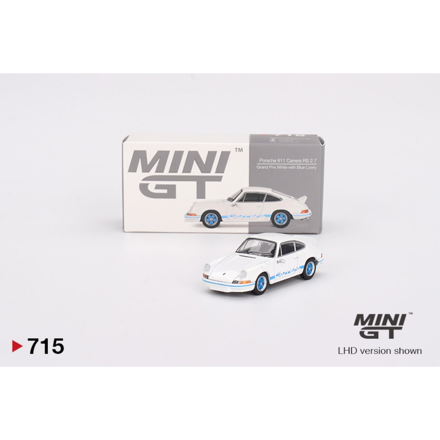 Mini GT - Porsche 911 Carrera RS 2.7 Grand Prix White with Blue Livery - MGT00715 (LHD) - 1:64