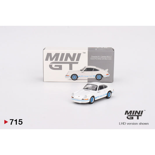 Mini GT - Porsche 911 Carrera RS 2.7 Grand Prix White with Blue Livery - MGT00715 (LHD) - 1:64