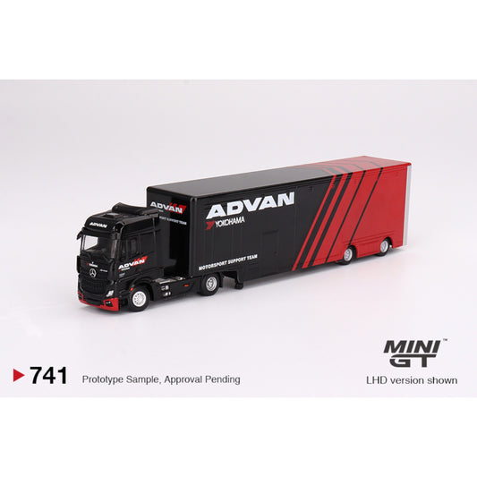 Mini GT - 2023 Mercedes-Benz Actros W/Racing Transporter, red/black - Advan - MGT00741 (LHD)