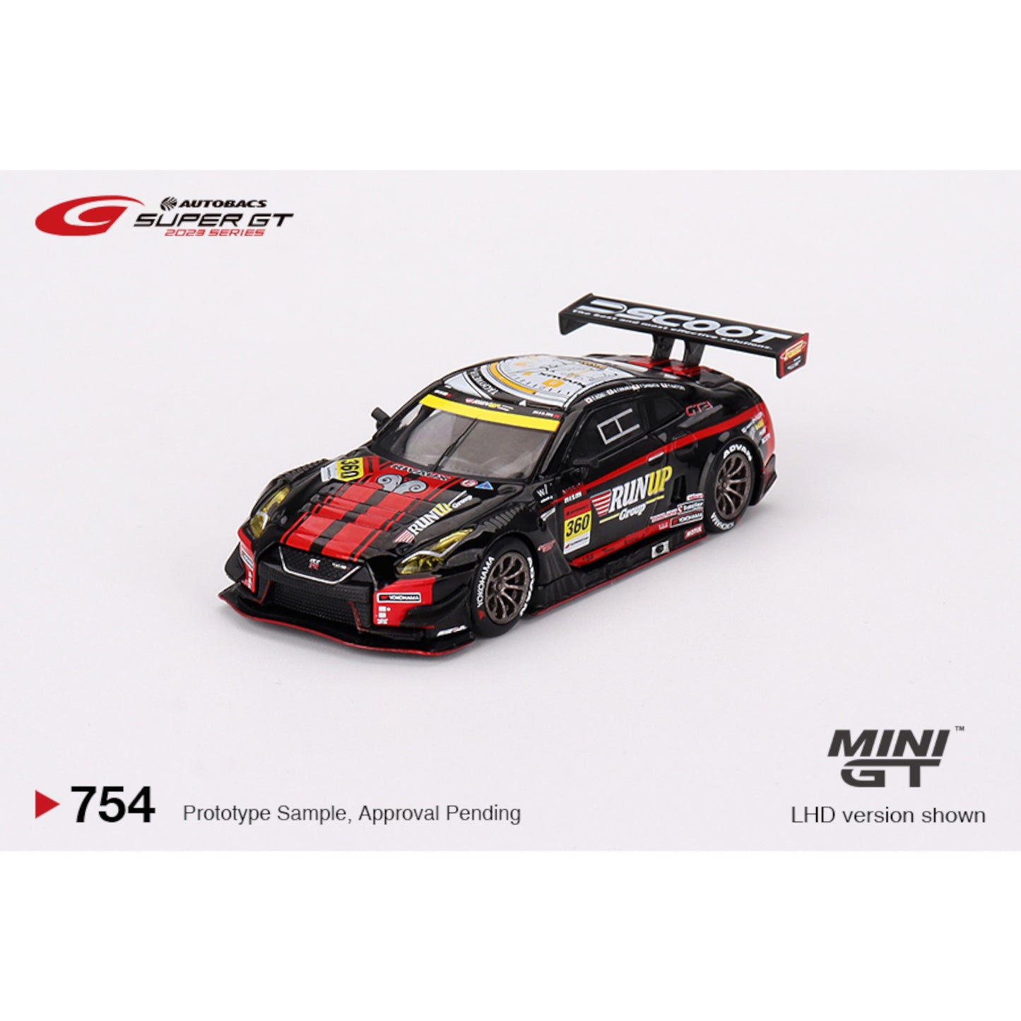 Mini GT - 2023 Nissan GTR (35) Nismo GT3 #360 Runup Rivaux Tomei Sports Super Series, black/red - MGT00754 (LHD) - 1:64