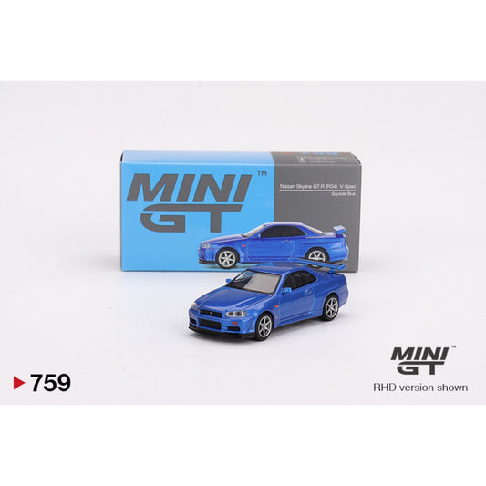Mini GT - Nissan Skyline GT-R (R34) V-Spec Bayside Blue - MGT00759 (RHD) - 1:64