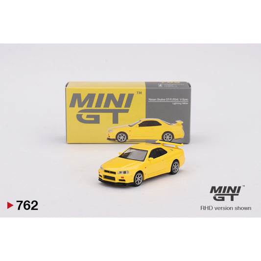 Mini GT - Nissan Skyline GT-R (R34) V-Spec Lightning Yellow - MGT00762 (RHD) - 1:64