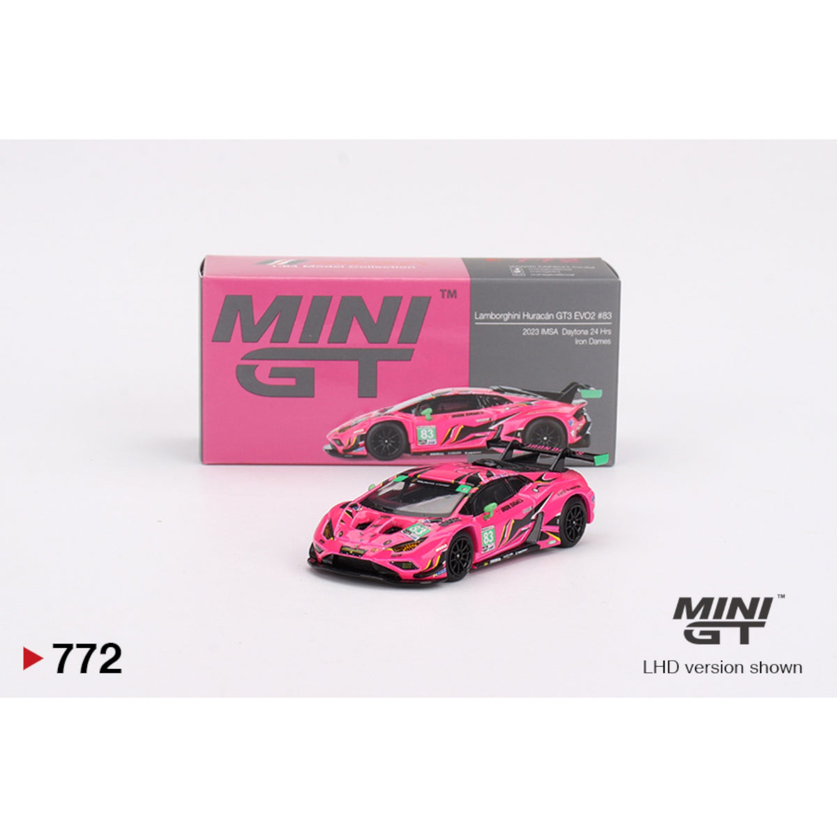 Mini GT - Lamborghini Huracán GT3 EVO2 #83 Iron Dames 2023 IMSA Daytona 24 Hrs - MGT00772 (LHD) - 1:64