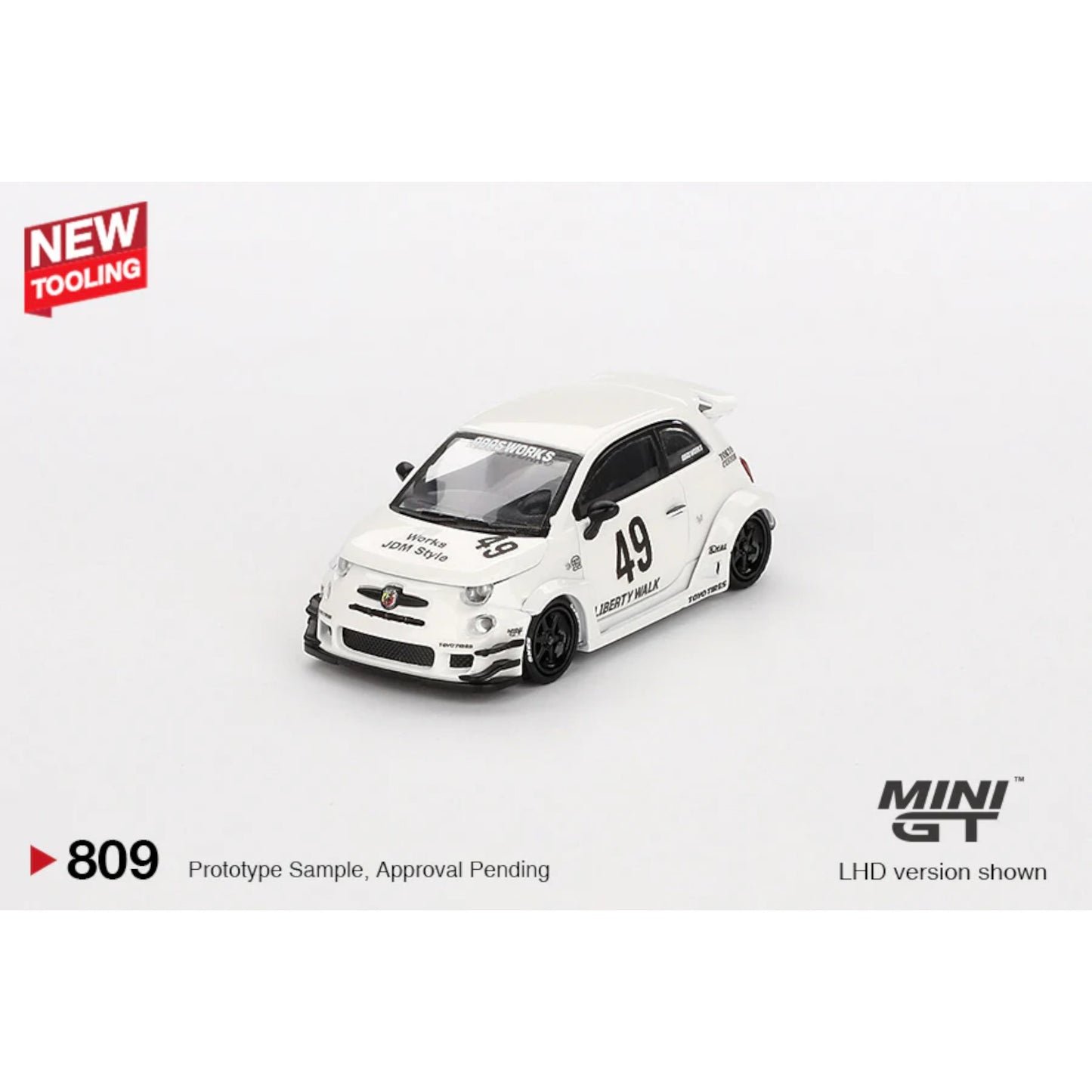 Mini GT - Pre-Order - 2024 Fiat 595 Abarth LB-Works X Abas Works Gara, white - MGT00809 (LHD) - 1:64