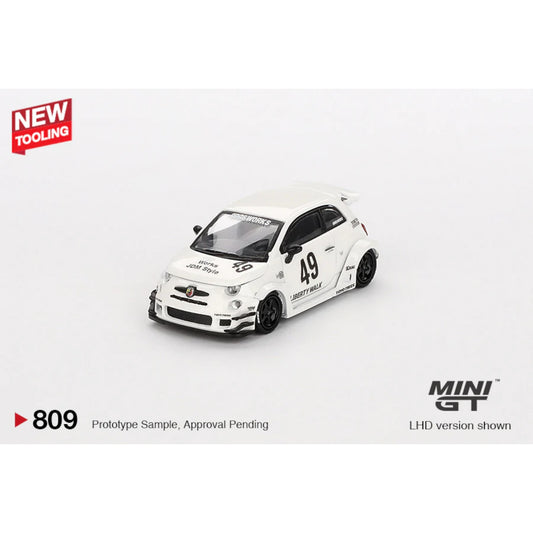 Mini GT - Pre-Order - 2024 Fiat 595 Abarth LB-Works X Abas Works Gara, white - MGT00809 (LHD) - 1:64
