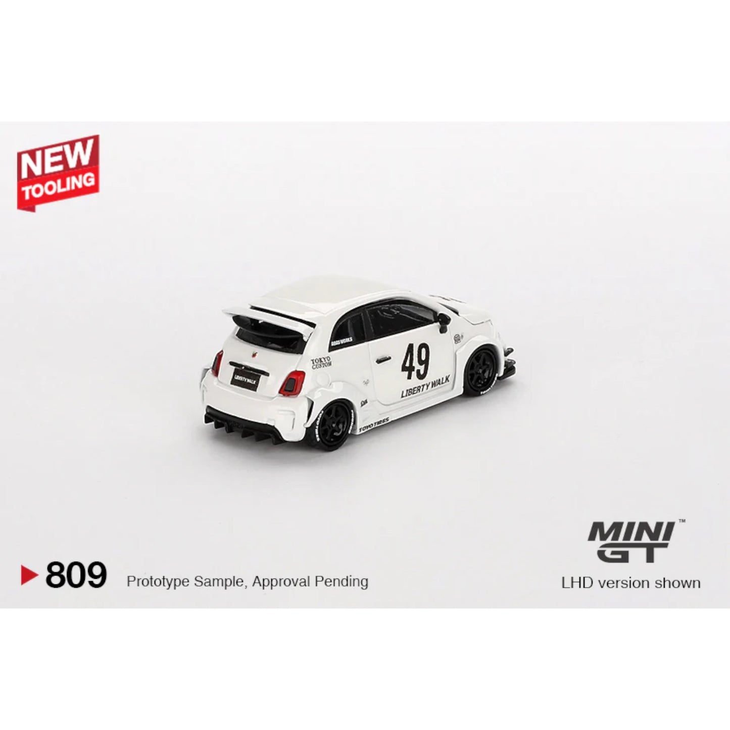 Mini GT - Pre-Order - 2024 Fiat 595 Abarth LB-Works X Abas Works Gara, white - MGT00809 (LHD) - 1:64
