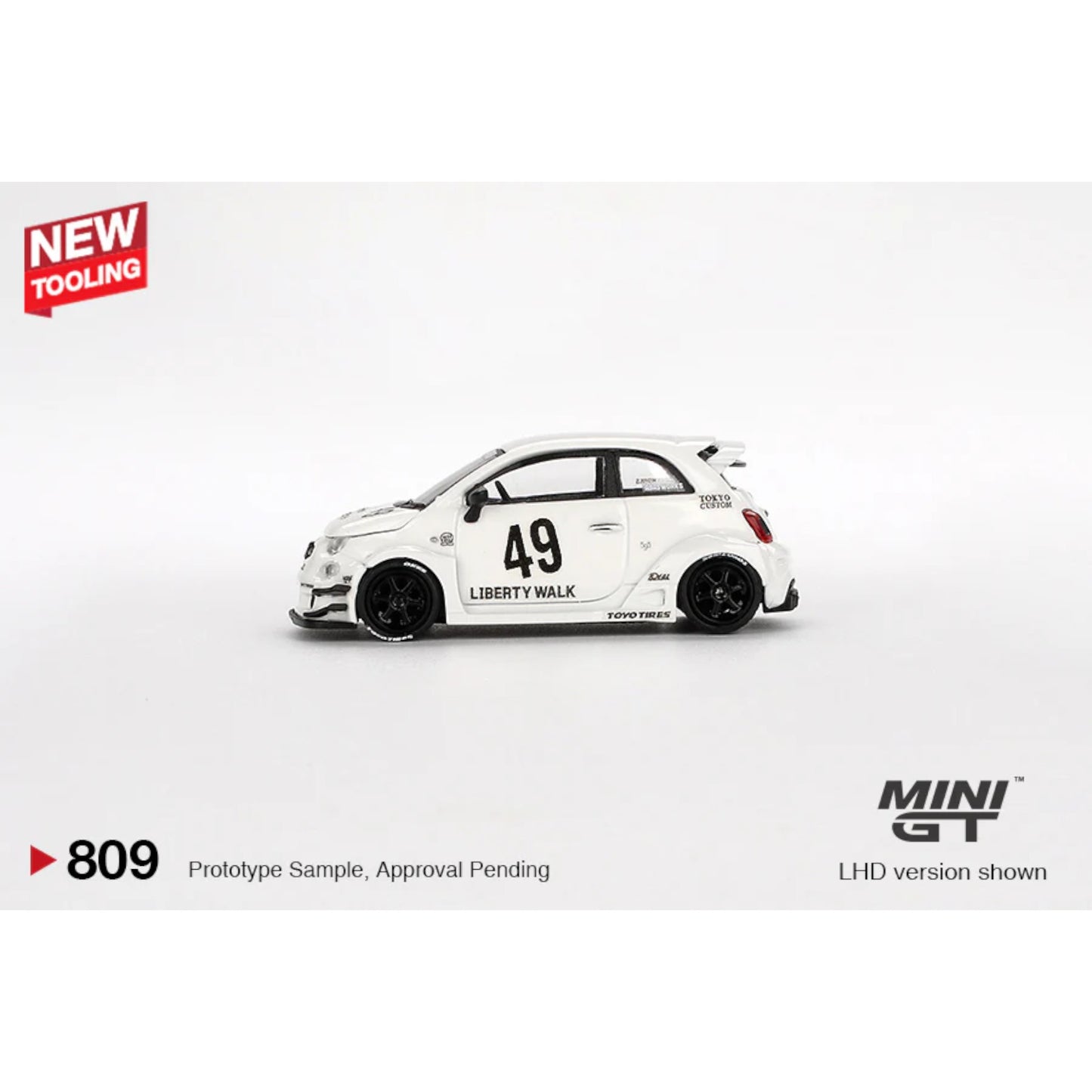 Mini GT - Pre-Order - 2024 Fiat 595 Abarth LB-Works X Abas Works Gara, white - MGT00809 (LHD) - 1:64