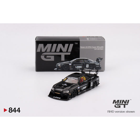 Mini GT - 2024 Nissan Skyline GT-R (R34) Super Silhoutte, black - MGT00844 (RHD)