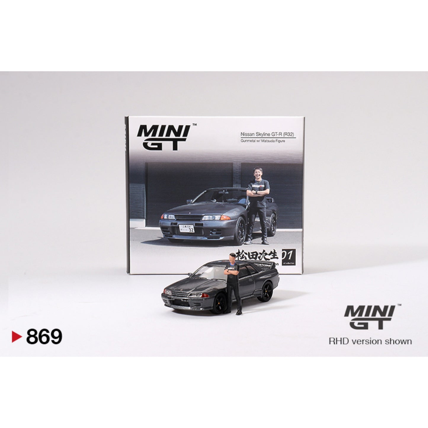 Mini GT - Nissan Skyline GT-R (R32) Nismo Gunmetal W/ Matsuda Figure - MGT00869 (RHD)