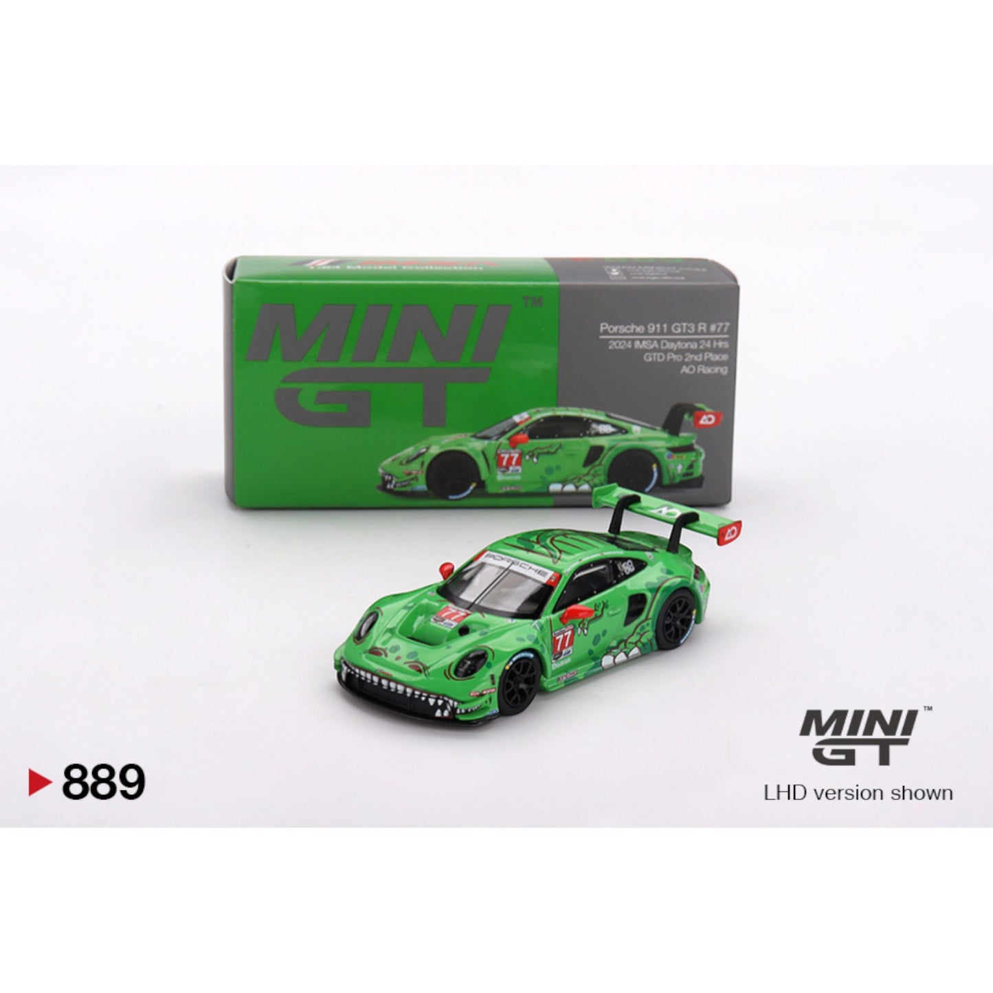 Mini GT - Porsche 911 GT3 R #77 AO Racing 2024 IMSA Daytona 24 Hrs GTD Pro 2nd Place - MGT00889 (LHD)