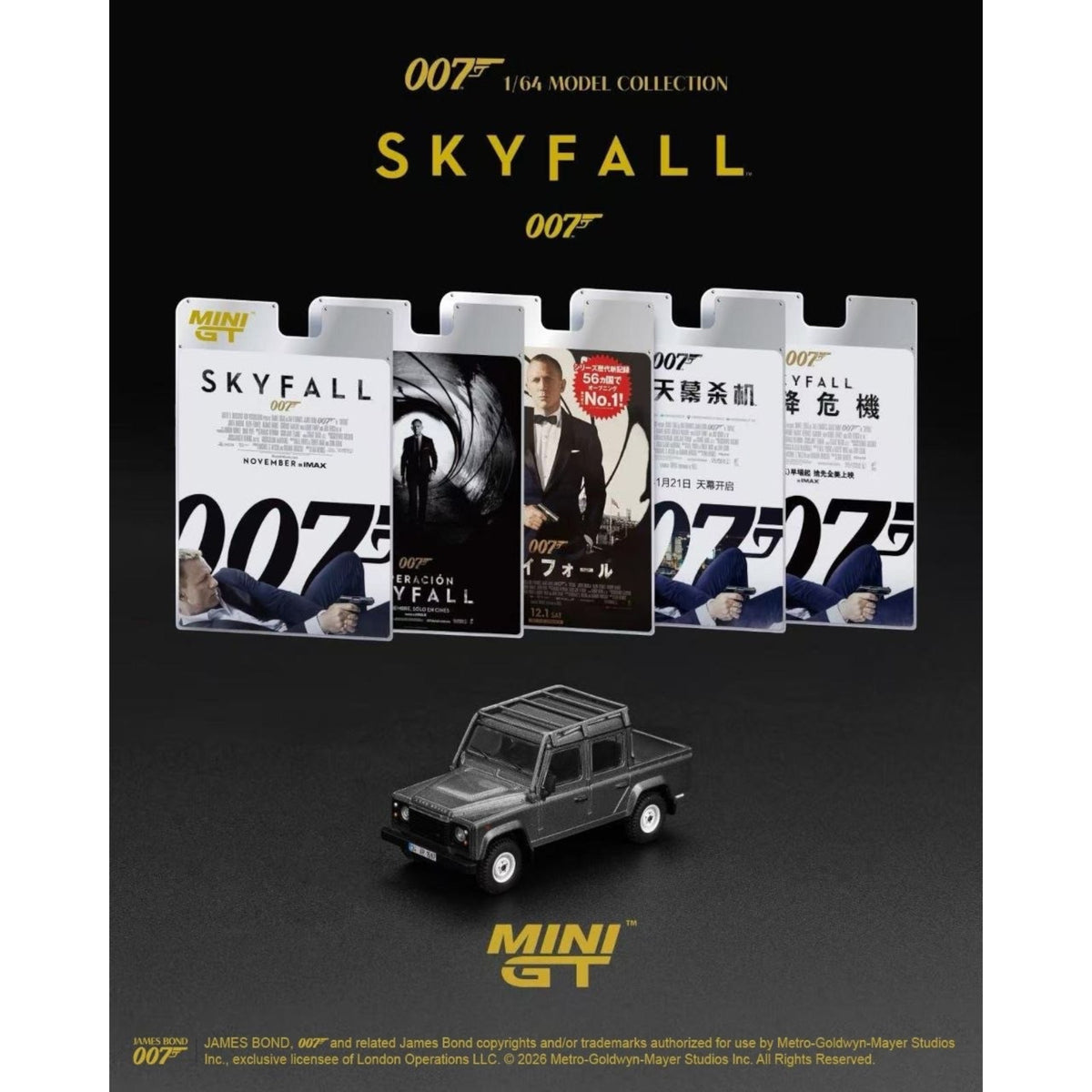Mini GT - Pre-Order - James Bond - Landrover Defender 110 Crew Cab - Skyfall - English Blister - MGT00918-007E