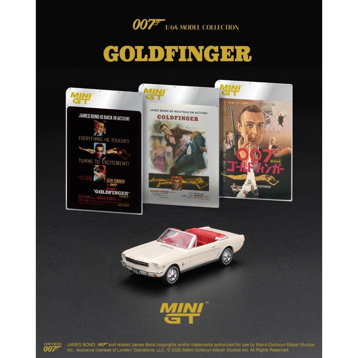 Mini GT - Pre-Order - James Bond - Ford Mustang Convertible 1964 "Goldfinger" - MGT00928-007E