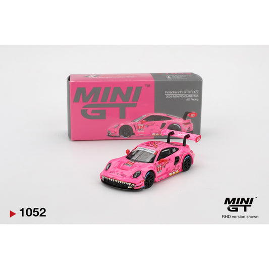 Mini GT - PORSCHE 911 (992) GT3 R #77 AO  RACING ROAD AMERICA 2024 - MGT01052 (LHD)