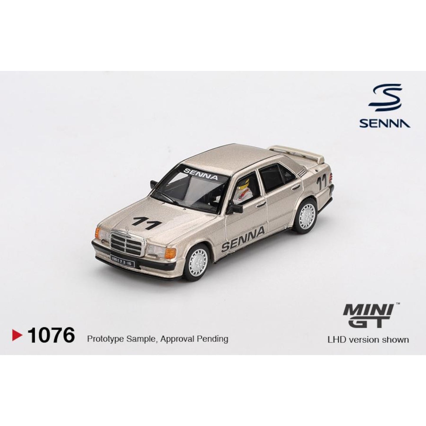 Mini GT - Pre-Order - MERCEDES-BENZ 190E 2.3-16 #11  AYRTON SENNA W/ FIGURE RACE OF  CHAMPIONS 1984 - MGT01076 (LHD)