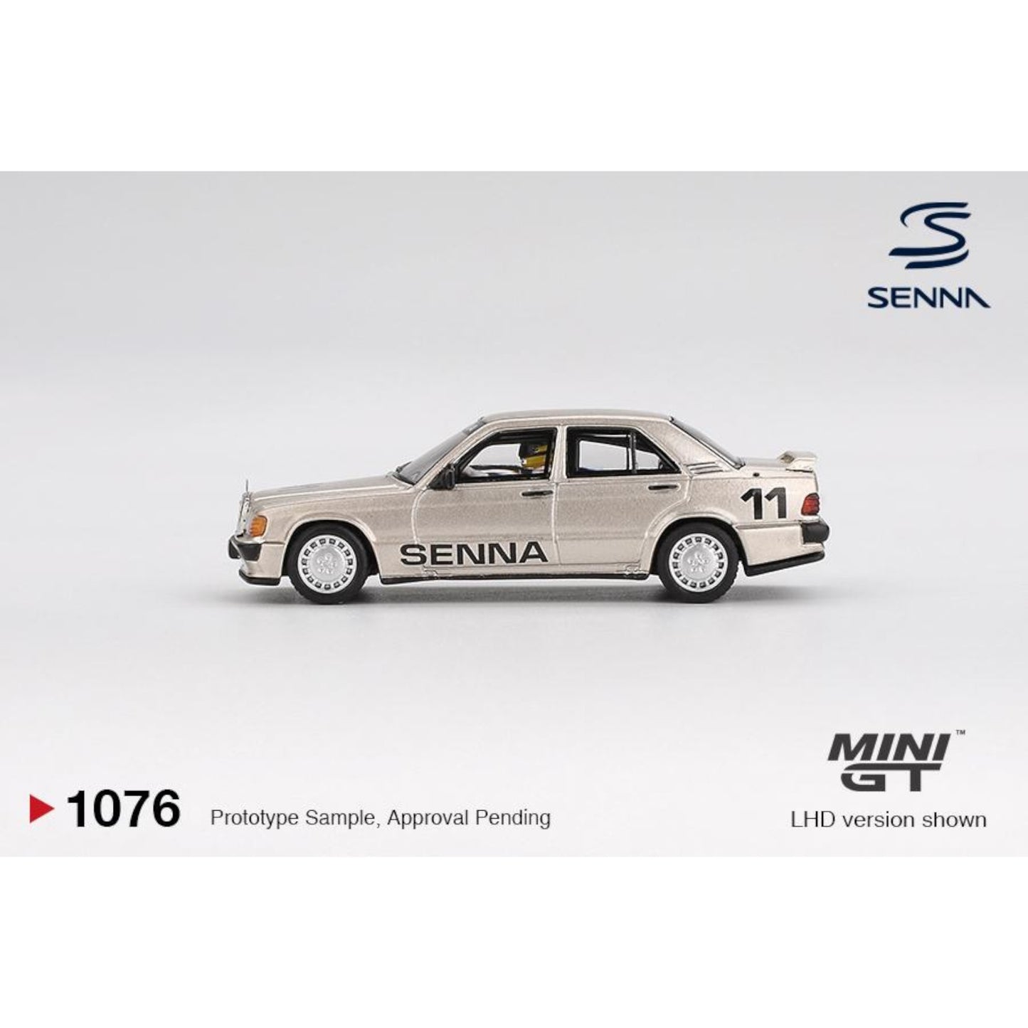 Mini GT - Pre-Order - MERCEDES-BENZ 190E 2.3-16 #11  AYRTON SENNA W/ FIGURE RACE OF  CHAMPIONS 1984 - MGT01076 (LHD)