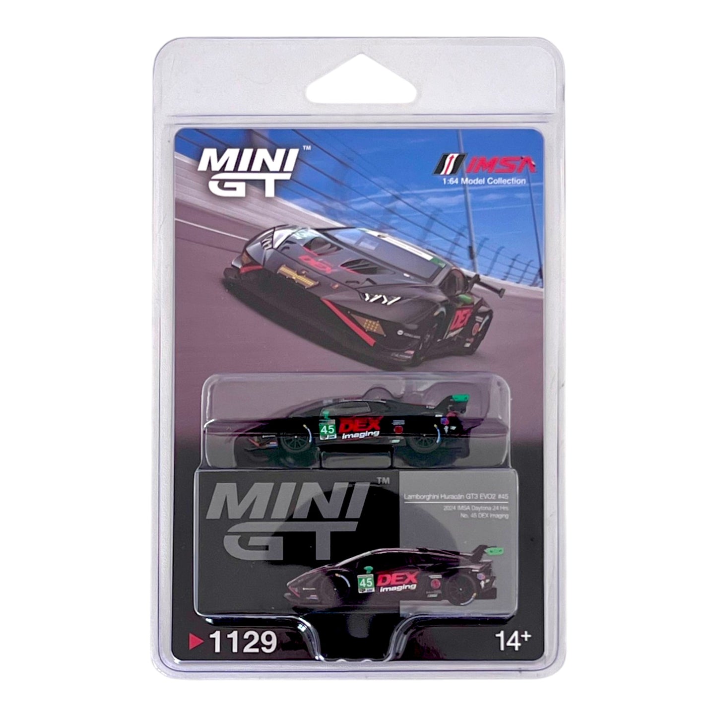Mini GT - Lamborghini Huracán GT3 EVO2 #45 No.45 DEX Imaging 2024 IMSA Daytona 24 Hrs - MGT01129-BL (LHD)