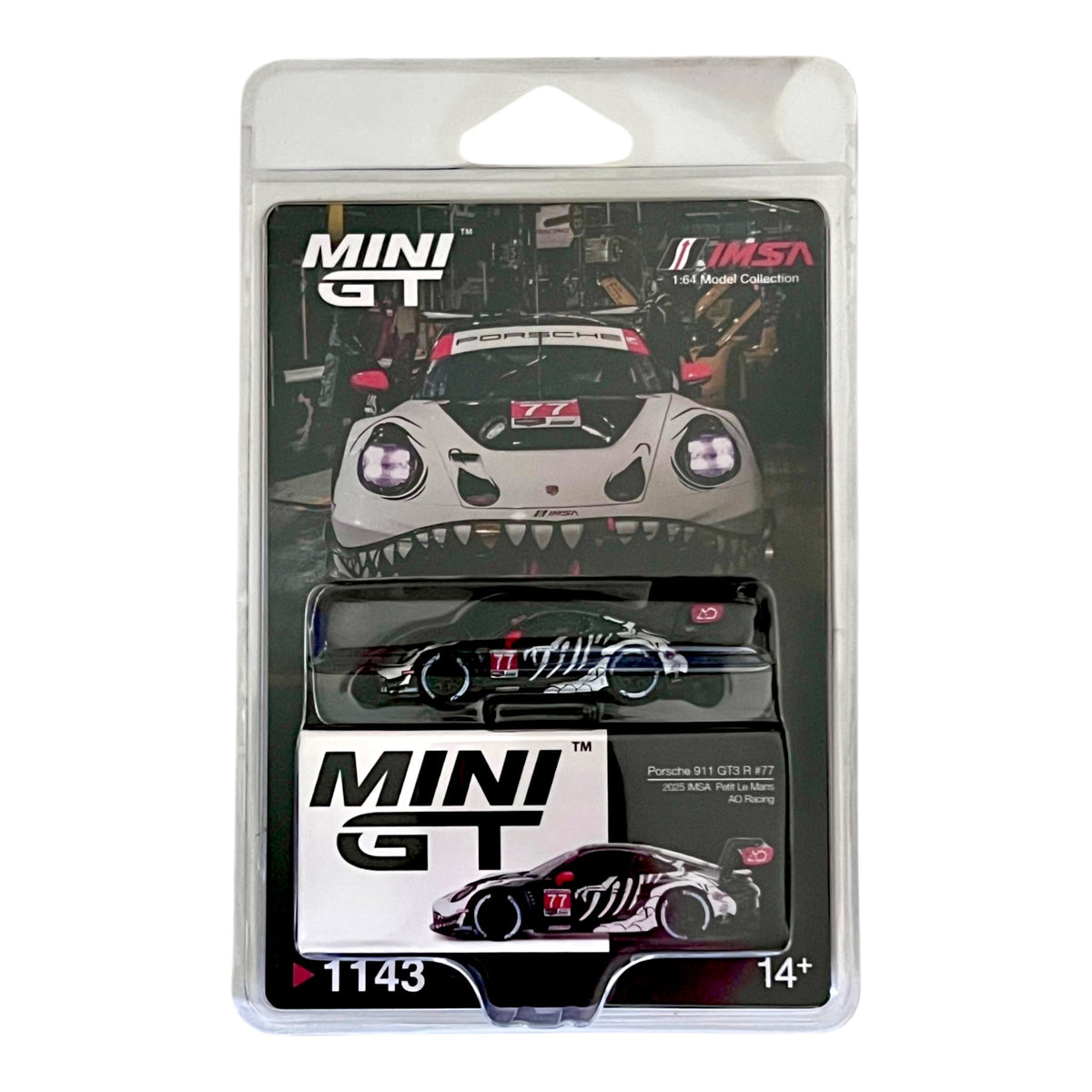 Mini GT - Porsche 911 GT3 R #77 AO Racing 2025 IMSA Petit Le Mans - MGT01143-BL (LHD)