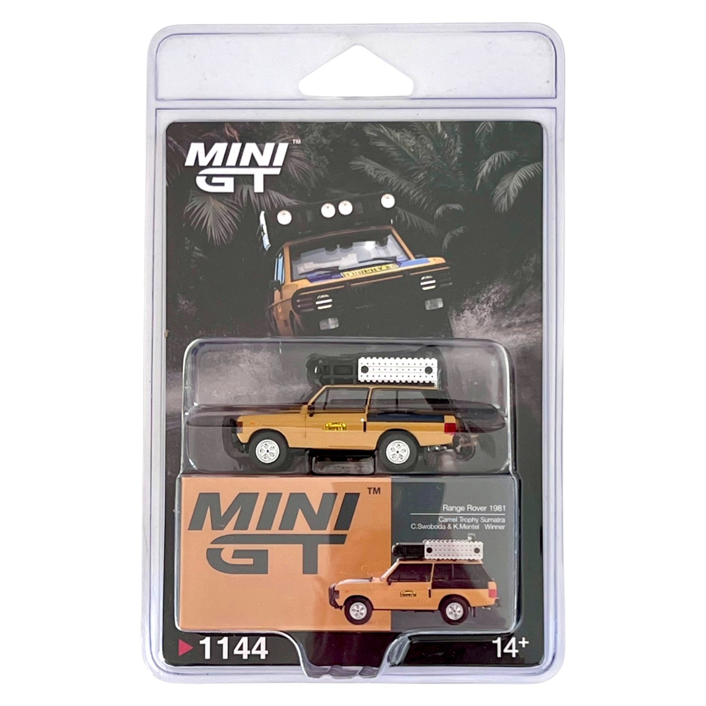 Mini GT - Range Rover 1981 Camel Trophy Sumatra C.Swoboda & K.Mentel  Winner - MGT01144-BL (LHD) Bister