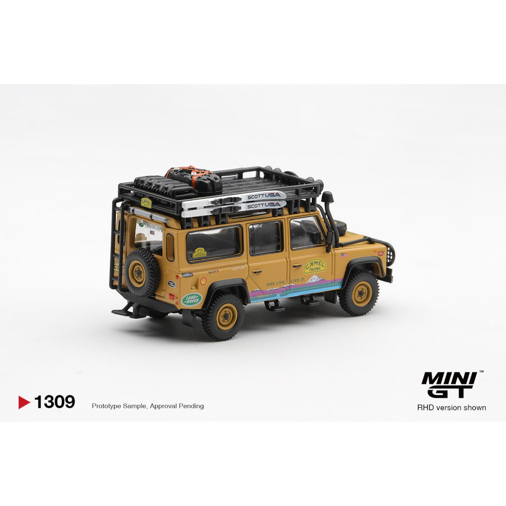 Mini GT - Pre-Order - Land Rover Defender 110 1998 Camel Trophy Tierra del Fuego CT.10 USA - MGT01309 (RHD)